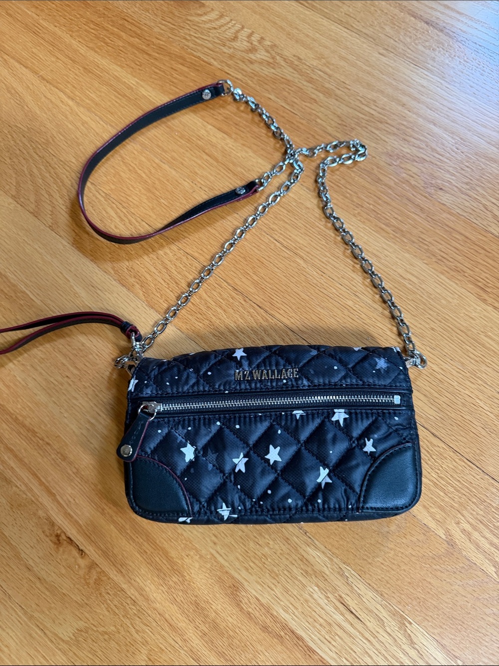 MZ Wallace Black Quilted Crossbody with White Star Print